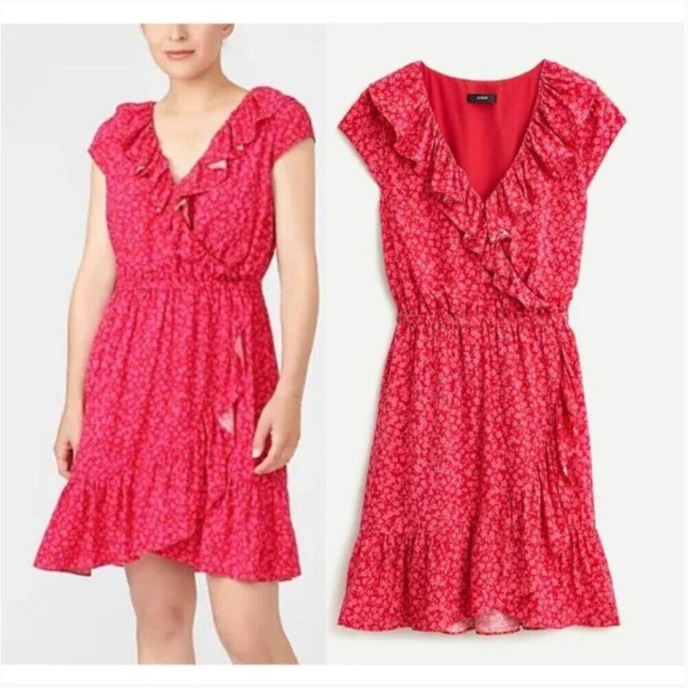 J. Crew V-Neck Ruffle Dress in Tossed Bouquet Print